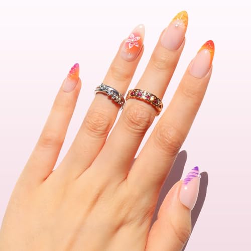 Nail Reformation Press On Nails, Tropic Tide Medium Almond 15 Sizes 30 Pcs - color: Tropic Tide