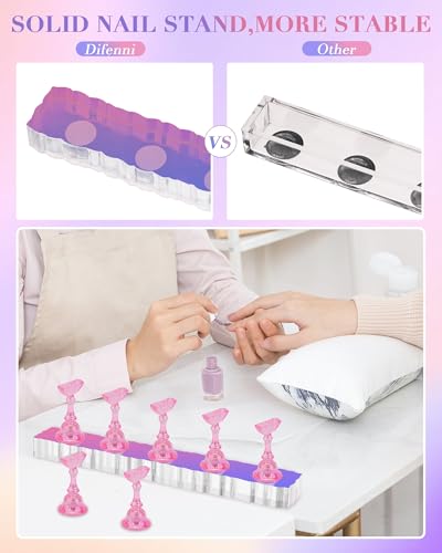Nail Stand Acrylic Nail Art Display Stand Magnetic Nail Tips Practice Holder 54 Pcs Reusable Adhesive Putty for DIY Painting Nails Stand kit (Aurora Pink A) - color: Aurora Pink A