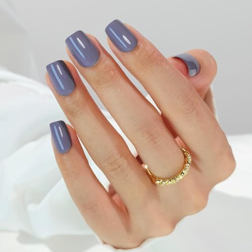 LAMIMOSA 32Pcs Ash Gray Press On Nails, Short Square Fake Nails, ASH - color: ASH