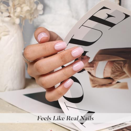 SHANGMENG Press on Nails, Square Short Milky Pink Fake Nails, Soft Gel - color: Baby Pink Jelly