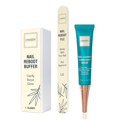 ONSEN Japanese Nail File Buffer Sparkle-KIT 1.0, A Free 120/180 Grit Nail File,3-Way Buffer Block, Cuticle Serum with Cuticle Oil in Action-15ml, Optimum Care Series - size: 0.51 Fl Oz (Pack of 1)