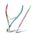 Makartt Rainbow Titanium Sharp Cuticle Nipper and Pusher Set - color: Multi-colored
