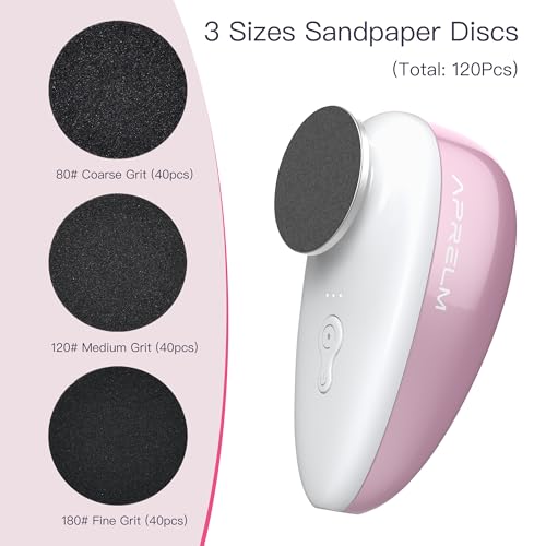APRELM Rechargeable Electric Foot Callus Remover with 3-Sizes 120Pcs Sandpapers, Professional 1000RPM Electric Foot File with Organizer, Pedicure Tools Gifts for Women Men (E5 Pink-White) - color: Pink-white
