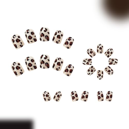 Leopard Press on Nails Short Square - Cat Eye - color: D-69