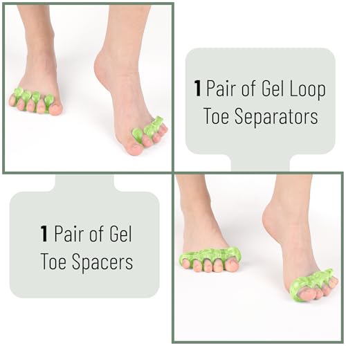 Dr. JK- ToePal Gel Toe Separator, 2 Pairs, Toe Spacers, Bunion Corrector - color: Light Green, size: 2 Pairs