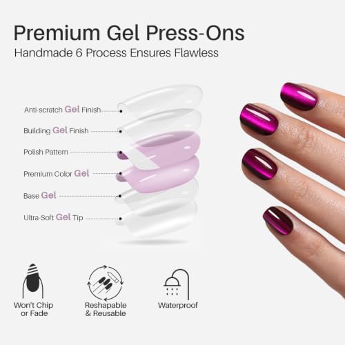 SHANGMENG Halloween Press on Nails, Square Short Plum Purple Cat Eye Nails - color: Amethyst