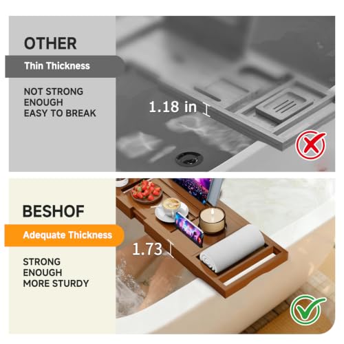 Foldable Bathtub Tray Caddy with Soap Dish Adjustable29.5-43''Walnut - color: Walnut