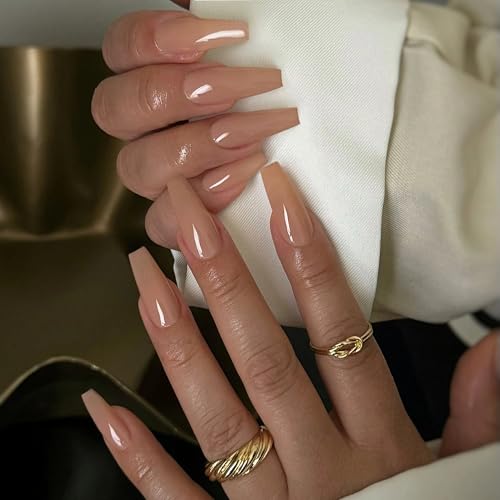 Qsnidy Ballerina Press on Nails - Nude, Extra Long Coffin - color: Nude