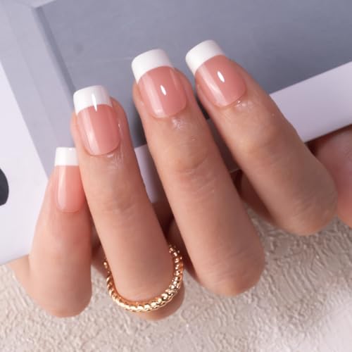 CurvLife Medium Square French Tip Press On Nails, Classic Edge, Soft Gel - color: french-1