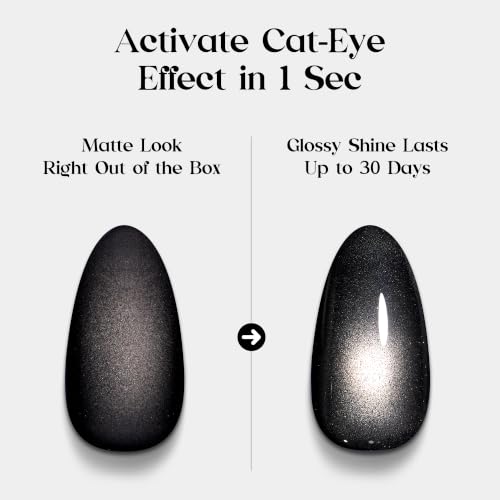 Beetles Black Cat Eye Press On Nails 96 Pcs, Matte Short Almond, 16 Sizes - color: 0 - Black CatEye - S