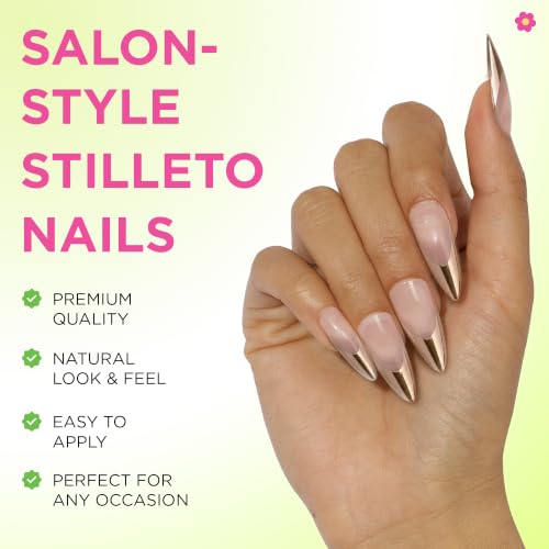 PaintLab Gold Chrome French Press On Nails, Stiletto, 30pcs Nail Kit - color: Gold Chrome Stiletto