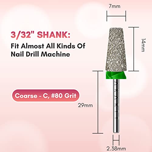 Makartt Nail Drill Bits, Tapered Barrel Carbide Diamond Sanding Bit for Gel Nail Polish Remove, Upgrade Nail Drill Tips with Cross Teeth and Dust-Proof Ring for Manicure Salon Nail Shaping, C #80 Grit - size: Diamond Tapered Bit-C