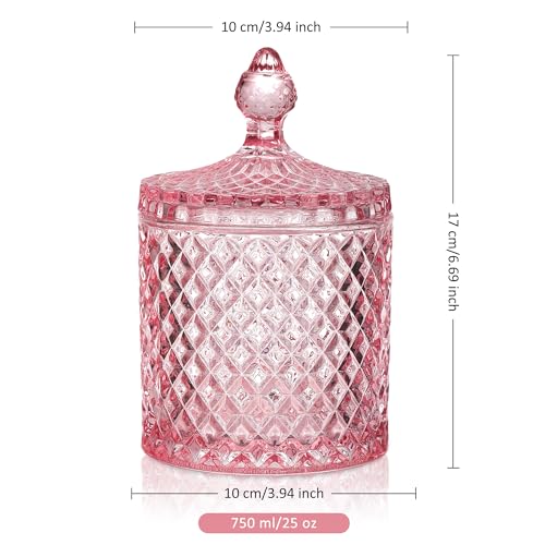 Joeyan 18 oz Light Pink Glass Jars with Lid,Embossed Colored Candy Dishes - color: Light Pink