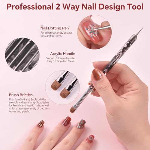 Kolinsky Sable Nail Brush French Nail Brush 2 Way Professional UV Gel Acrylic Nail Art Brush with Dotting Tool for French Manicure Cuticle Clean Up Nail Art Design Brush (12#) - color: 12#