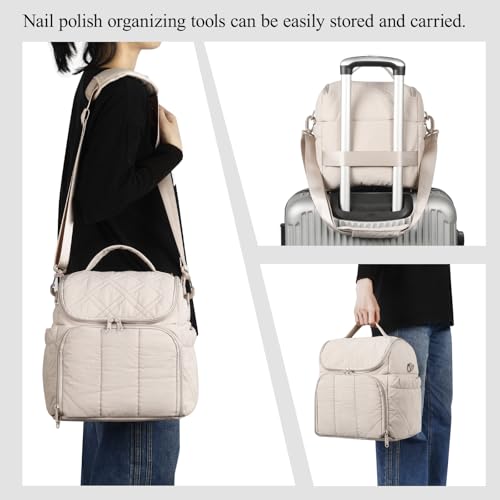 FCQQYWZ Nail Polish Organizer with 2 Detachable Cases Hold 60 Bottles & Nail Lamp, Portable Nail Organizers and Storage with Handle & Shoulder Strap, Travel Nail Bag for Manicure Tools - color: 60-Bottles-Camel