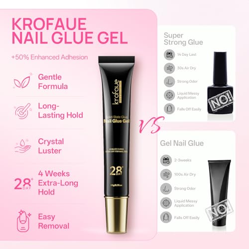 Krofaue Solid Nail Glue Gel 4 Pack, Press On Nail Glue, Strong Bond - color: Black