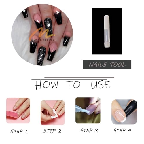 MISUD Press on Nails - Long Coffin Fake Nails with Goth Black, Acrylic Bling Glitter Design 24 pcs - color: 019A05-09Black