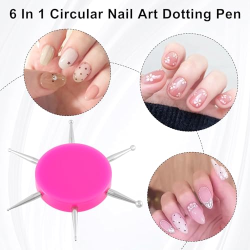 2pcs Nail Dotting Tool, 6-in-1 Metal Dotting Nail Art, Pink, Black - color: Pink, Black, 2pcs, 6-in-1