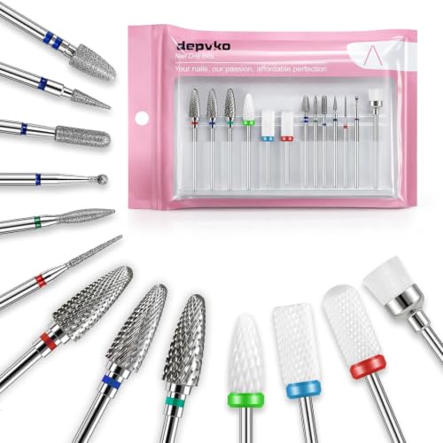 Depvko 13PC Nail Drill Bits Set: 3pcs Tungsten Carbide Drill Bits - color: Silver