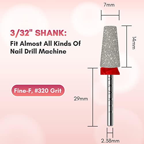 Makartt Nail Drill Bits - Tapered Barrel Carbide Diamond Sanding Buffer Bit for Nail Prep Cuticle Remove, Upgrade Nail Drill Tips with Cross Teeth and Dust-Proof Ring for Manicure Salon, F #320 Grit - size: Diamond Tapered Bit-F