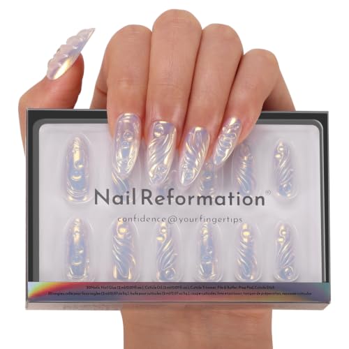 Nail Reformation Pearl Tide Press On Nails, Medium Almond, 15 Sizes 30Pcs - color: Pearl Tide