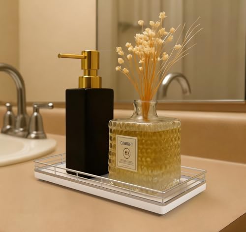 Bathroom Vanity Tray for Countertop, 12" x 6" Oak Wood Toilet Tank Tray - color: Silver, size: 12" x 6" x 1.5"
