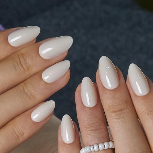CurvLife Medium Almond Press On Nails, Milky White - color: A9 - Cream Whisper