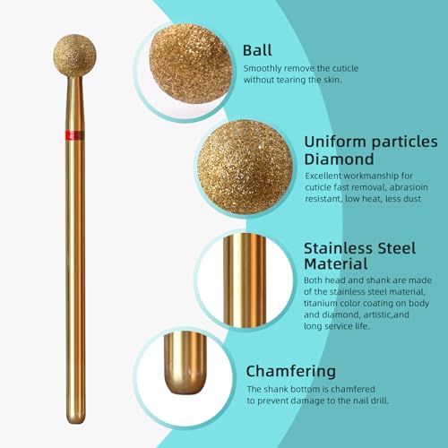 5mm Ball Cuticle Clean Nail Drill Bit, Titanium Series Russian Diamond Nail Bits Professional Safety Under Nail Cleaner for Cuticle Dead Skin, Electric Nails Accessories, Fine - color: 5mm Ball Cuticle Bit, size: Fine - F
