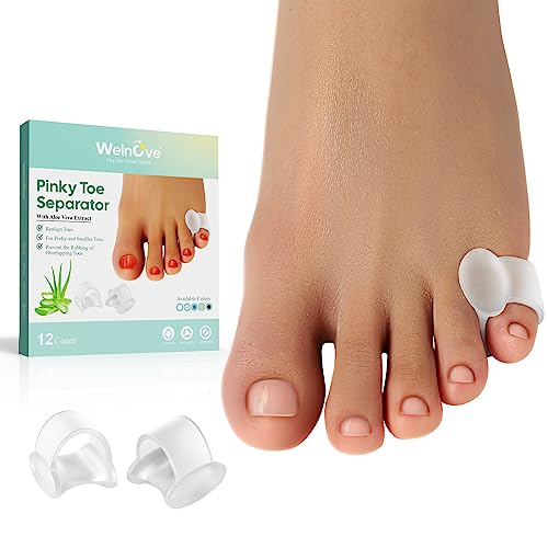 Welnove Gel Toe Separator, 12 Pack Pinky Toe Spacers, Aloe Vera Extract Infused Silicone Little Toe Spacers, Bunion Corrector, Bunion Cushions Pads for Preventing Rubbing & Relieve Pressure - color: Clear-Aloe Vera