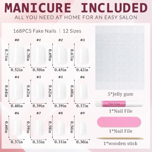 Short White Press on Nails Square Fake Nails Press ons White Glue Nails - color: White