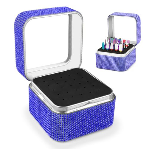 Cellentool 25 Holes Nail Drill Bits Holder Rhinestone Case Box - color: Deep Blue, size: 25 Holes