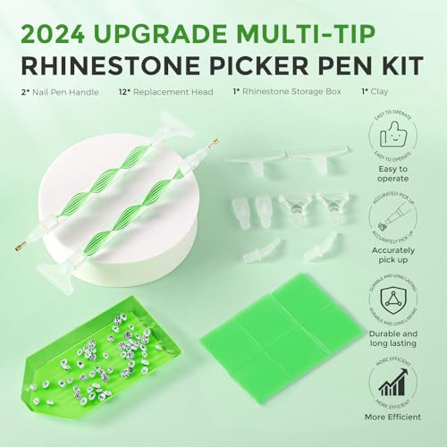 5.0 Pro Rhinestone Picker Tool Kit 16pcs, Bedazzling Pen | Diamond Art Tool - color: Green/White