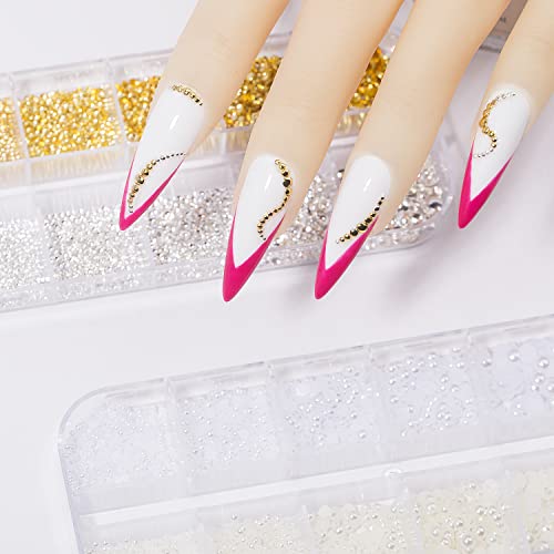 Nail Charms - Metal Gold & Silver, Flat Back Round Nail Art Charms, Small Nail Pearls, 3D Mixed Sizes Decorations for Nails - color: Nail Pearls Rivet