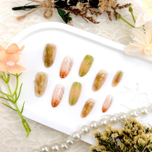 30pcs Fall Press on Nails Thanksgiving Acrylic Fake Nails Floral Design - color: Halloween Press on Nails 18