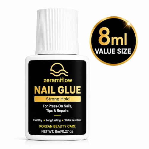 Brush-On Nail Glue for Press On Nails – Strong Hold Quick Dry Nail Glue with Precision Brush, 8ml for Nail Tips & Repairs, Zerami Flow