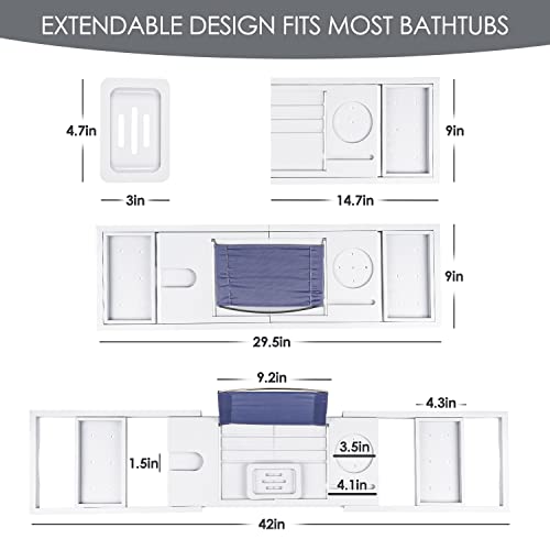 Foldable Bathtub Tray Caddy with Soap Dish Adjustable 29.5-43''White - color: White