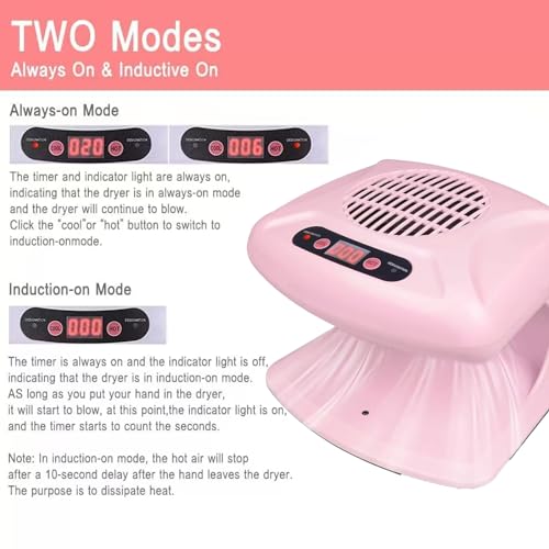 Nail Dryer for Regular Polish 300W 2 in 1 Nail Drying Fan with Auto Sensor Hot and Cold Air Professional Nail Dryer for Manicure Salon and Daily Home Use (Pink) - color: Pink