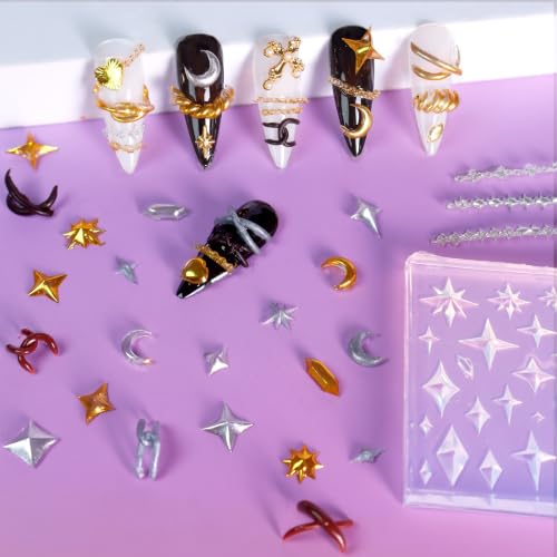 Laza 4pcs 3D Chain Silicone Nail Molds, Multiple Shapes Necklace Nail Molds - color: Starry Chain Silhouette