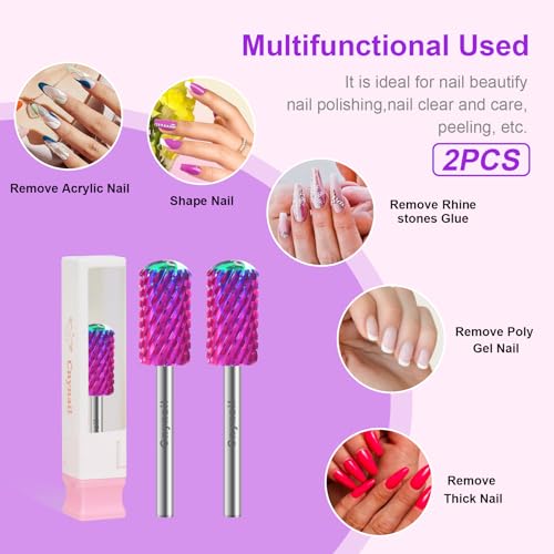 3/32" 2PCS Large Round Barrel Safety Nail Drill Bit for Gel Acrylic Removal - color: Purple-2PCS, size: 2XC