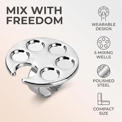 Silver Mini Manicure Palette Metal Paint Palette Finger Rings Nail Art Tools Makeup Palette for Mixing Foundation
