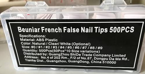 Beuniar Acrylic Nail Tips White 500Pcs French Artificial False Tip for Manicure Nails Art Salons & Home DIY - color: White