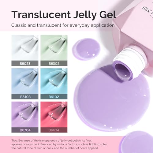 MelodySusie Jelly Gel Nail Polish Set 6PCS Milky or Jelly Texture 15ML - color: Pastel Sea Breeze 15ML