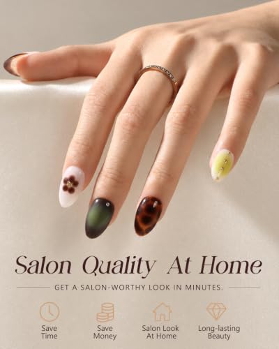 Buleens Handmade Press on Nails Acrylic - color: Brown-Green Tortoiseshell, size: S