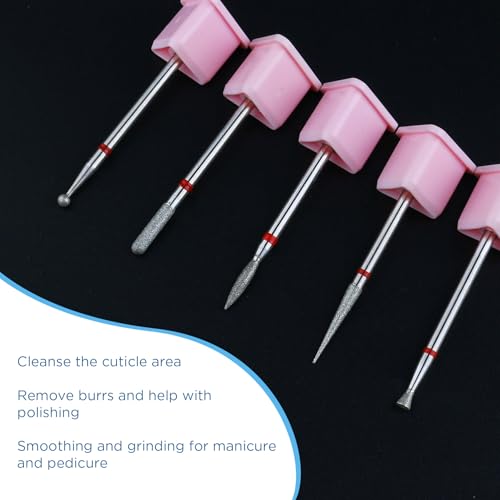 QUNZHAO 5Pcs Diamond Nail Drill Bits sets,3/32'' Professional Drill Machine Accessories Remove Nail Art Design Manicure (Pink 01set) - color: Pink 01set