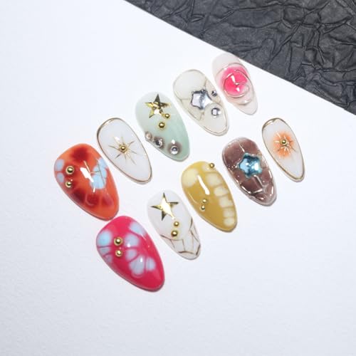 Handmade Short Almond Ocean Press On Nails,Reusable&Salon Quality(RR06,M) - color: RR06, size: M