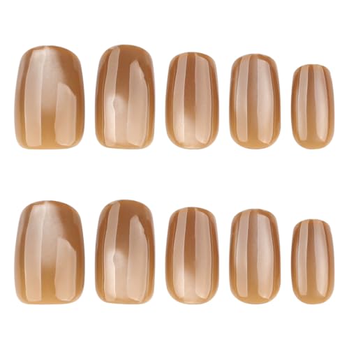 Brown Press on Nails Short Square, Cat Eye False Nails, 24Pcs - color: Style-30