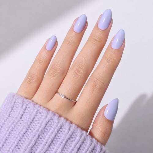 Lavender Press On Nails, Short Almond, Glossy Pastel Purple Glue On Nails - color: D9-Light Purple