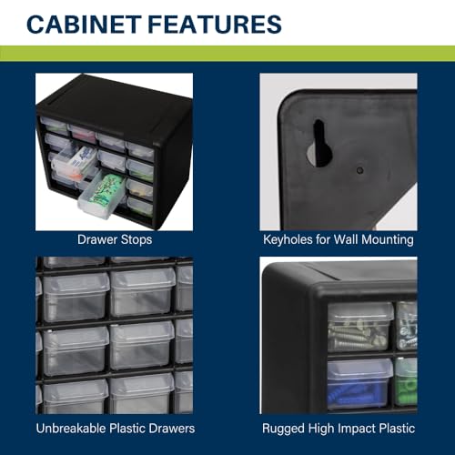 Akro-Mils 16-Drawer Plastic Storage Cabinet | 10-1/2 x 6-1/2 x 8-1/2 Inch | Black | Model 10116 | Garage Organization - color: Black, size: 16 Drawer, style: 2 pack