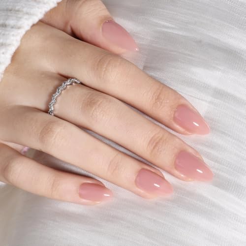Light Nude Press On Nails, Short Almond, Glossy Skin Tone Glue On Nails - color: A12-Light Nude