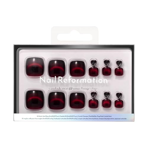 Nail Reformation Press On Toenails Burgundy Red Short Square Fake Toe Nails - color: Crimson Night